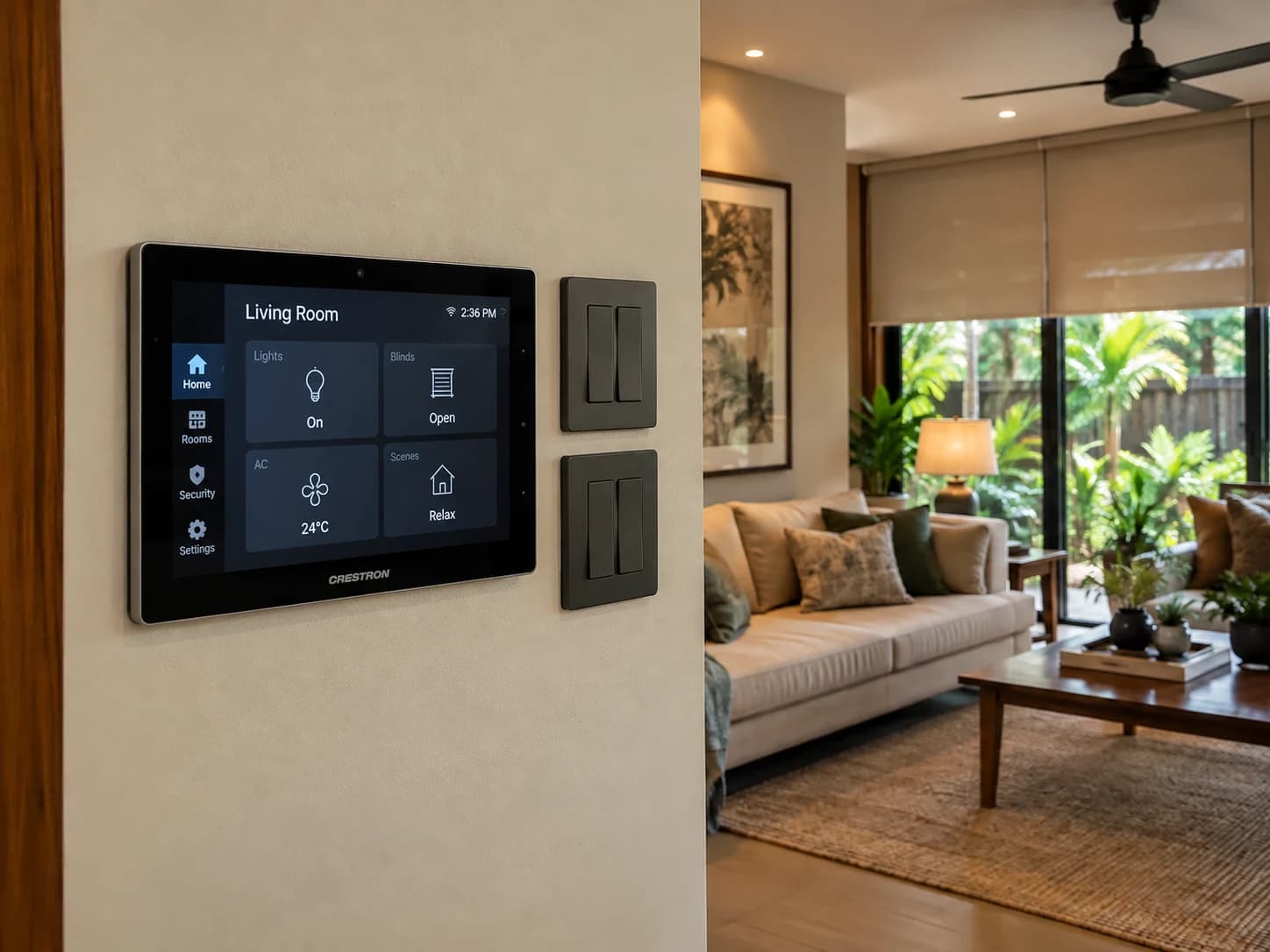 Home automation touchscreen, smart switches and motorized living-room blinds