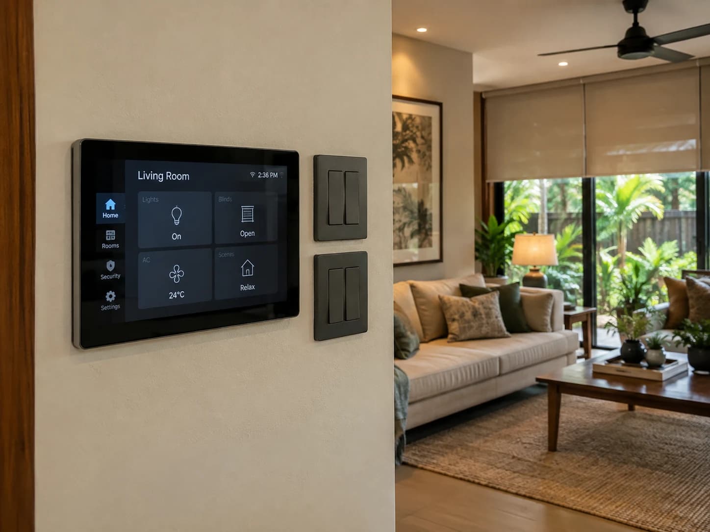Home automation touchscreen, smart switches and motorized living-room blinds