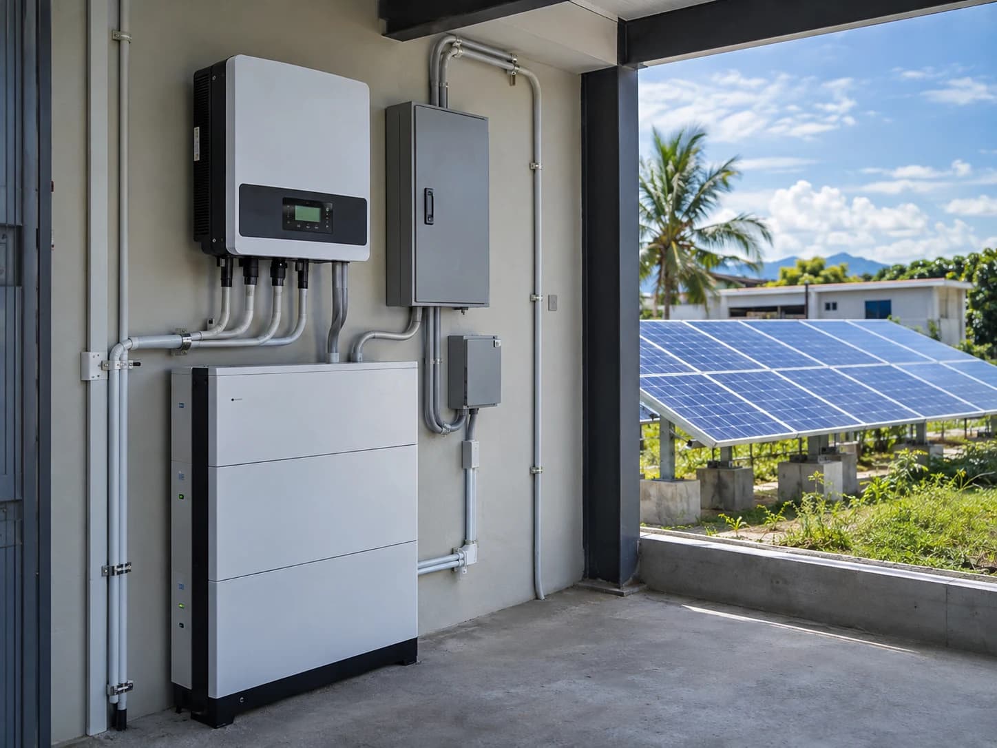 Solar panels with a professionally installed inverter and battery backup